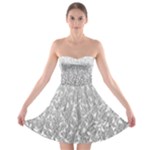 Grey Ombre Feather Pattern, White, Strapless Dresses