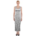 Grey Ombre Feather Pattern, White, Fitted Maxi Dress