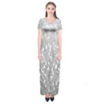 Grey Ombre Feather Pattern, White, Short Sleeve Maxi Dress