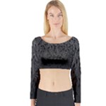 Grey Ombre Feather Pattern, Black, Long Sleeve Crop Top