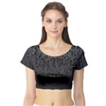 Grey Ombre Feather Pattern, Black, Short Sleeve Crop Top (Tight Fit)