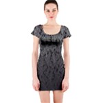 Grey Ombre Feather Pattern, Black, Short Sleeve Bodycon Dress