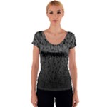 Grey Ombre Feather Pattern, Black, Women s V-Neck Cap Sleeve Top