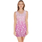 Pink Ombre Feather Pattern, White, Sleeveless Bodycon Dress