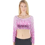 Pink Ombre Feather Pattern, White, Long Sleeve Crop Top