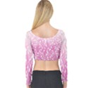 Pink Ombre Feather Pattern, White, Long Sleeve Crop Top View2