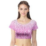 Pink Ombre Feather Pattern, White, Short Sleeve Crop Top (Tight Fit)