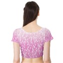 Pink Ombre Feather Pattern, White, Short Sleeve Crop Top (Tight Fit) View2
