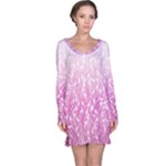 Pink Ombre Feather Pattern, White, Long Sleeve Nightdress