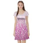 Pink Ombre Feather Pattern, White, Short Sleeve Skater Dress
