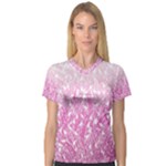 Pink Ombre Feather Pattern, White, Women s V-Neck Sport Mesh Tee
