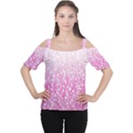 Pink Ombre Feather Pattern, White, Women s Cutout Shoulder Tee