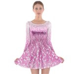 Pink Ombre Feather Pattern, White, Long Sleeve Skater Dress