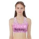 Pink Ombre Feather Pattern, White, Women s Sports Bra with Border