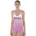 Pink Ombre Feather Pattern, White, Cut-Out One Piece Swimsuit