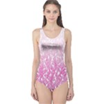 Pink Ombre Feather Pattern, White, One Piece Swimsuit