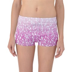 Pink Ombre Feather Pattern, White, Reversible Boyleg Bikini Bottoms by Zandiepants