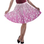 Pink Ombre Feather Pattern, White, A-line Skater Skirt