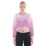 Pink Ombre Feather Pattern, White, Women s Cropped Sweatshirt