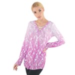 Pink Ombre Feather Pattern, White, Women s Tie Up Tee