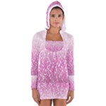 Pink Ombre Feather Pattern, White, Women s Long Sleeve Hooded T-shirt