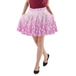 Pink Ombre Feather Pattern, White, A-Line Pocket Skirt