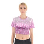 Pink Ombre Feather Pattern, White, Cotton Crop Top