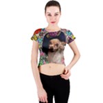 Chi Chi In Butterflies, Chihuahua Dog In Cute Hat Crew Neck Crop Top