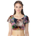 Chi Chi In Butterflies, Chihuahua Dog In Cute Hat Short Sleeve Crop Top (Tight Fit)