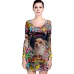 Chi Chi In Butterflies, Chihuahua Dog In Cute Hat Long Sleeve Bodycon Dress
