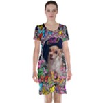 Chi Chi In Butterflies, Chihuahua Dog In Cute Hat Short Sleeve Nightdress