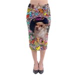 Chi Chi In Butterflies, Chihuahua Dog In Cute Hat Midi Pencil Skirt