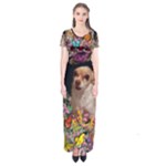 Chi Chi In Butterflies, Chihuahua Dog In Cute Hat Short Sleeve Maxi Dress