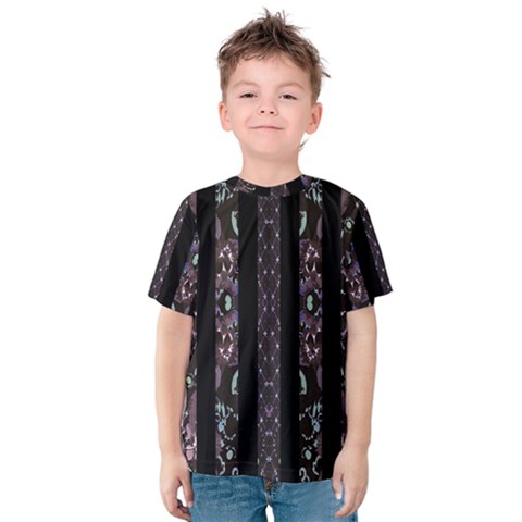 Oriental Floral Stripes Kid s Cotton Tee by dflcprintsclothing