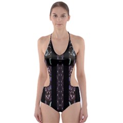 Oriental Floral Stripes Cut-out One Piece Swimsuit by dflcprintsclothing