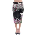 Freckles In Flowers Ii, Black White Tux Cat Midi Pencil Skirt