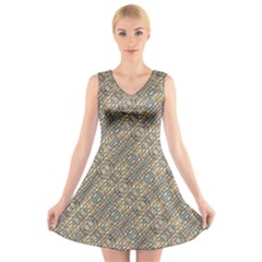 Cobblestone Geometric Texture V-neck Sleeveless Skater Dress by dflcprintsclothing