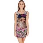 Chi Chi In Flowers, Chihuahua Puppy In Cute Hat Sleeveless Bodycon Dress