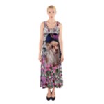 Chi Chi In Flowers, Chihuahua Puppy In Cute Hat Sleeveless Maxi Dress