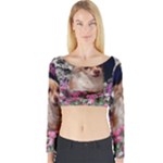 Chi Chi In Flowers, Chihuahua Puppy In Cute Hat Long Sleeve Crop Top