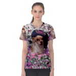 Chi Chi In Flowers, Chihuahua Puppy In Cute Hat Women s Sport Mesh Tee