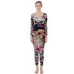 Chi Chi In Flowers, Chihuahua Puppy In Cute Hat Long Sleeve Catsuit