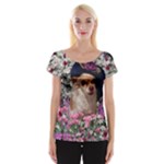 Chi Chi In Flowers, Chihuahua Puppy In Cute Hat Women s Cap Sleeve Top