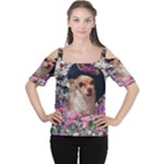 Chi Chi In Flowers, Chihuahua Puppy In Cute Hat Women s Cutout Shoulder Tee
