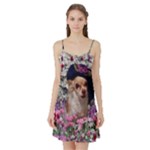 Chi Chi In Flowers, Chihuahua Puppy In Cute Hat Satin Night Slip