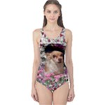 Chi Chi In Flowers, Chihuahua Puppy In Cute Hat One Piece Swimsuit