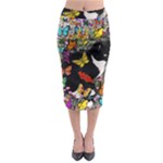 Freckles In Butterflies I, Black White Tux Cat Midi Pencil Skirt