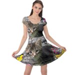 Emma In Butterflies I, Gray Tabby Kitten Cap Sleeve Dresses