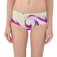 Tie Dye Pink Yellow Swirl Abstract Mid-waist Bikini Bottoms by BrightVibesDesign