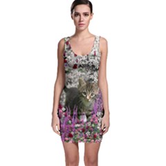 Emma In Flowers I, Little Gray Tabby Kitty Cat Sleeveless Bodycon Dress by DianeClancy